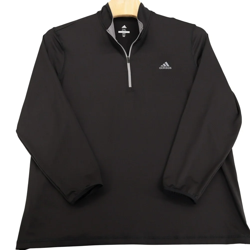 Adidas Golf Mens 2XL Black Quarter Zip Pullover Long Sleeve Shirt RN88387